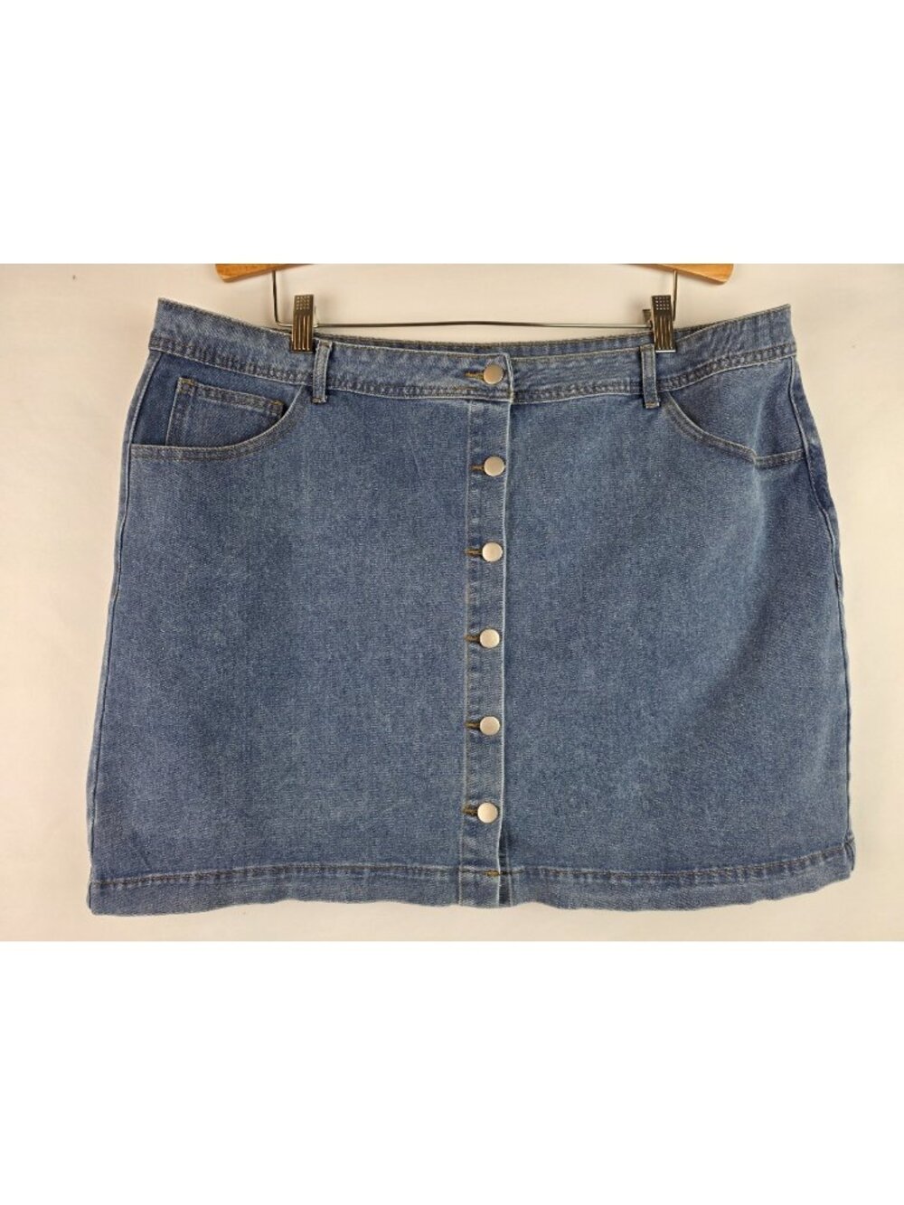 Agnes Orinda Women's Jean Skirt Size 2X Blue Denim Button Down Pencil Skirt